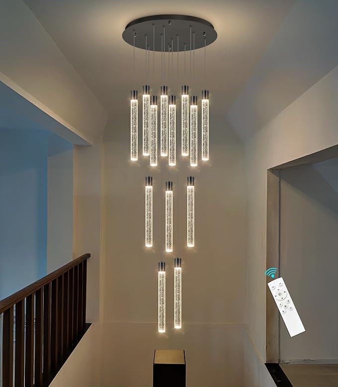 13-Light Long Large Modern Led Crystal Chandeliers Modern Spiral Chandeliers High Ceilings Chandelier for Staircase Foyer Black