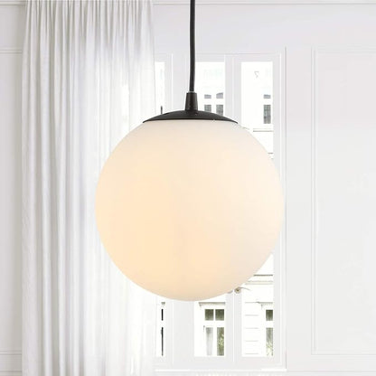 JONATHAN Y 7.75" White/Oil Rubbed Bronze Modern Globe LED Pendant Light, Industrial Hanging Ceiling Lamp for Kitchen Island, White Glass Globe Shade, LED Bulb Included (JYL9528B)
