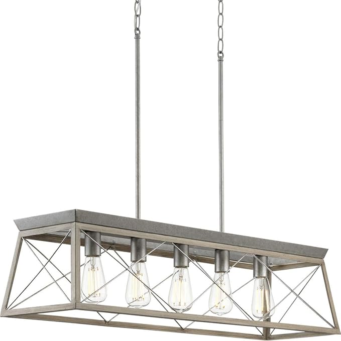 Progress Lighting Briarwood Collection 5-Light Dining Room Light Fixture, Farmhouse Style Modern Chandelier for Kitchen and Dining Room, 38" by 9", Bleached Oak