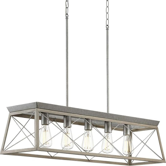 Progress Lighting Briarwood Collection 5-Light Dining Room Light Fixture, Farmhouse Style Modern Chandelier for Kitchen and Dining Room, 38" by 9", Bleached Oak