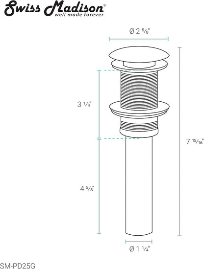 Residential Non-Overflow Pop Up Sink Drain 1.75 in Gold