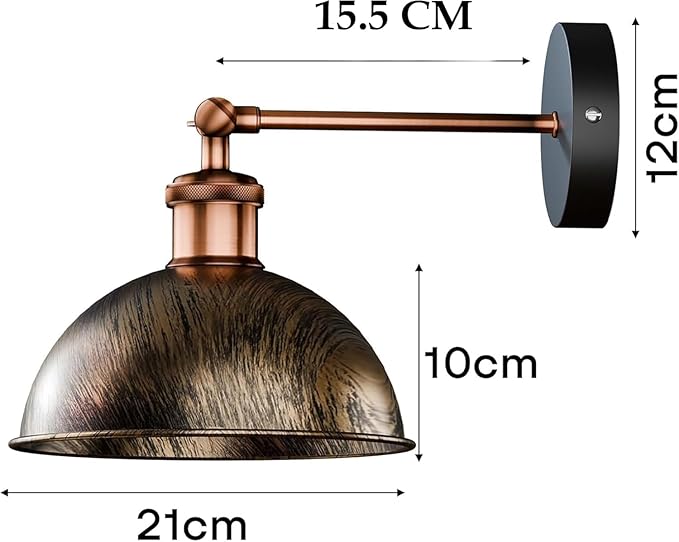 Dome Metal Wall Sconce, 180° Adjustable Industrial Wall Lamp for Bedside, Study, Kitchen, and Living Room Décor. (Brushed Silver.)