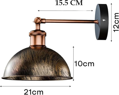 Dome Metal Wall Sconce, 180° Adjustable Industrial Wall Lamp for Bedside, Study, Kitchen, and Living Room Décor. (Black.)