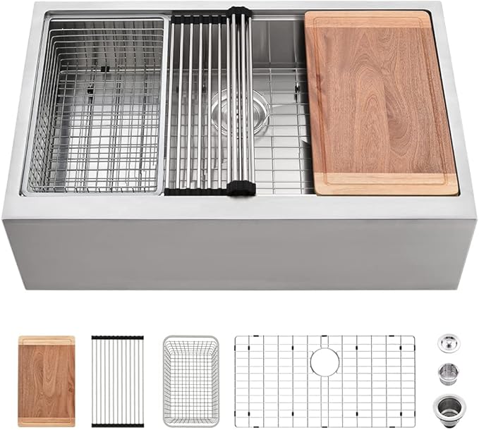 30 Inch Farmhouse Sink Stainless Steel-VASOYO 30x22 Farm Sink Apron Front Farmhouse Kitchen Sinks Workstation 16 Gauge Stainless Steel Single Bowl Kitchen Sinks Undermount with Cutting Board