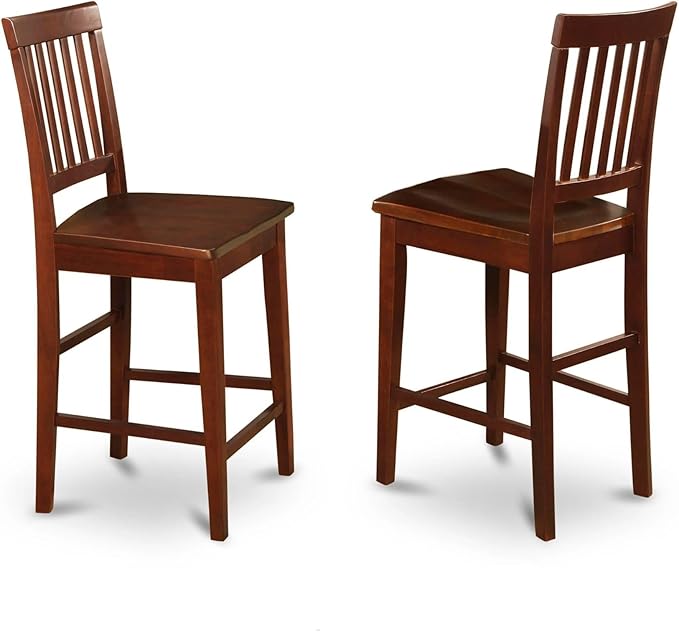 East West Furniture Vernon 11" Wood Counter Stools in Mahogany (Set of 2)