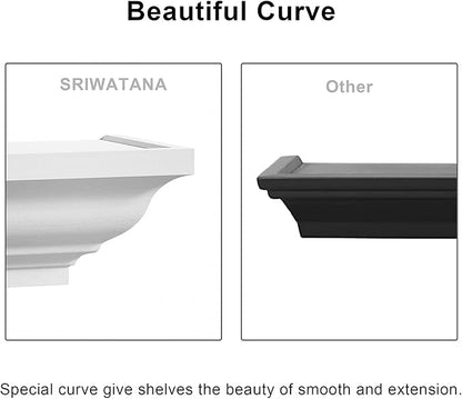 SRIWATANA White Floating Shelves, 24 Inch Solid Wood Storage Wall Shelves Set of 4 Display Ledge Shelves Decor for Bedroom, Living Room, Bathroom, Kitchen - White