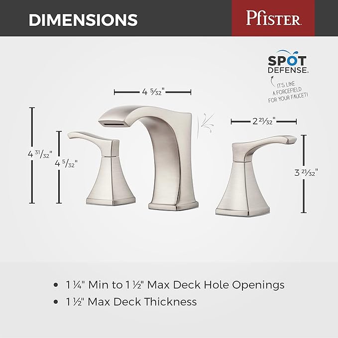 Pfister Venturi 8 in Widespread 3 Hole Bathroom Sink Faucet with Push & Seal Drain, Spot Defense Brushed Nickel Finish, 2 Handle Vanity Faucet for Sink LF049VNGS