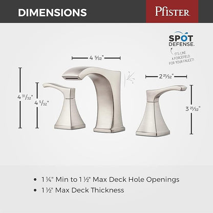 Pfister Venturi 8 in Widespread 3 Hole Bathroom Sink Faucet with Push & Seal Drain, Spot Defense Brushed Nickel Finish, 2 Handle Vanity Faucet for Sink LF049VNGS