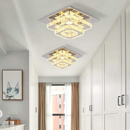 Mini Chandelier LED Crystal Ceiling Light 2 Layers Flush Mount Ceiling Light Modern Chandelier Lighting for Hallway Staircase Kitchen Bathroom (Multicolor,Control by Switch)