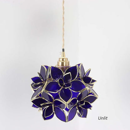 Bieye L11016 Petals Tiffany Style Stained Glass Ceiling Pendant Light for Home Decoration (Cobalt Blue, 8" Rose Lily)