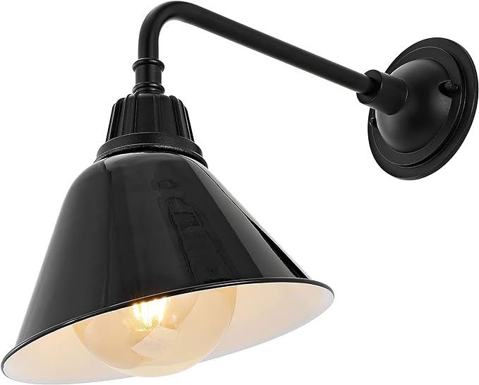 JONATHAN Y 9.63" Black 1-Light Farmhouse Outdoor Sconce, Industrial LED Wall Light, Gooseneck Arm Barn Lamp with Metal Bell Shade for Porch, Patio, Kitchen, LED Bulb Included (JYL7612B)