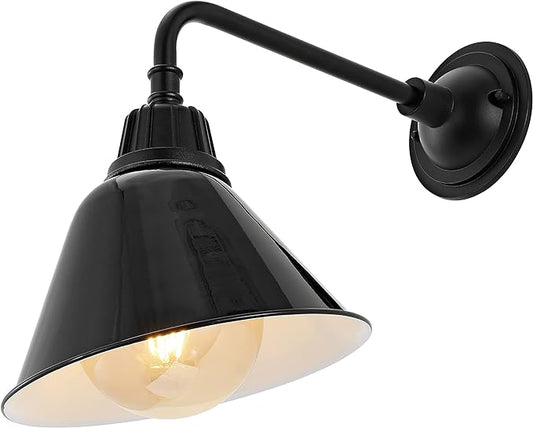 JONATHAN Y 9.63" Black 1-Light Farmhouse Outdoor Sconce, Industrial LED Wall Light, Gooseneck Arm Barn Lamp with Metal Bell Shade for Porch, Patio, Kitchen, LED Bulb Included (JYL7612B)