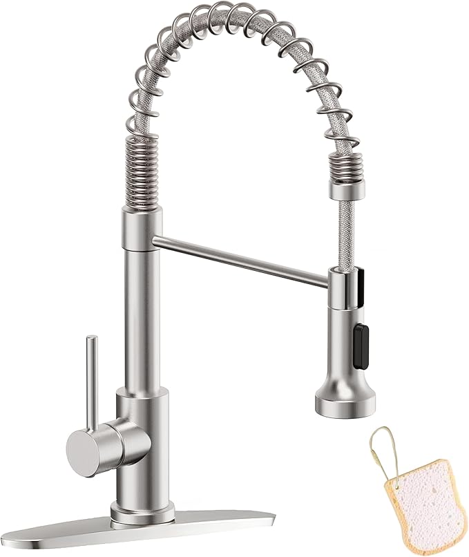 Asinse Kitchen Faucet with Sink Mat, Pull Down Kitchen Faucet with Sprayer, 2 Modes High Arc Stainless Steel Kitchen Sink Faucet, 360° Swivel Modern Tap for RV, Bar, Laundry, Garden