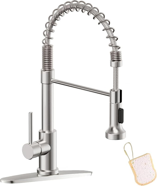 Asinse Kitchen Faucet with Sink Mat, Pull Down Kitchen Faucet with Sprayer, 2 Modes High Arc Stainless Steel Kitchen Sink Faucet, 360° Swivel Modern Tap for RV, Bar, Laundry, Garden