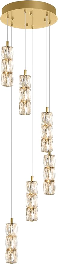 ykolupty H78 Pendant Lights Kitchen Island 6-Lights Pendant Chandelier for Dining Room Hallway Stairwell,LED Dimmable 2700K-6000K (Gold Chandelier)
