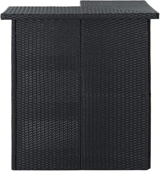 Modular Bar Table Black Rattan 39.4 x 19.7 in Top, Steel Frame, 3-Tier Storage, Matte Finish, Indoor Outdoor Counter Height Dining Table for Patio Kitchen Dining Room