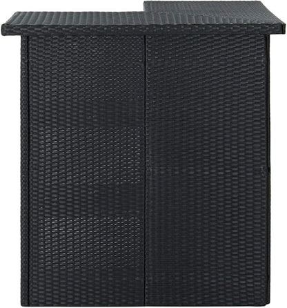 Modular Corner Bar Table with Storage Shelves Black PE Rattan for Dining Room Kitchen and Outdoor Use