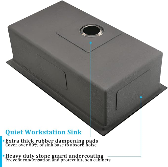27 inch Undermount Kitchen Sink Workstation 16 Gauge Black Stainless Steel Kitchen Sink Single Bowl Deep Basin