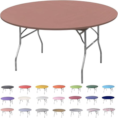 Kwik-Covers 10 Pack of Round Plastic Table Covers - 60" or 72" Round - Indoor or Outdoor Fitted Covers (Tables NOT Included) (Brown, 60" Round)