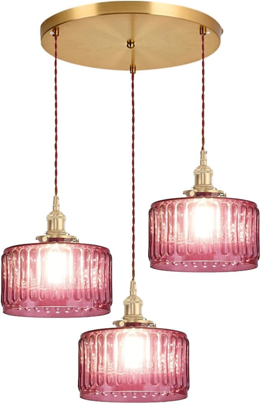 Gold Cluster Chandelier Globe Glass Ceiling Pendant Lights Pink Hanging Pendant Light Brushed Brass Dining Room Chandeliers Mid Century Modern Hanging Light Kitchen Adjustable Cord