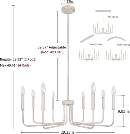 French Country Chandelier, 8-Light Farmhouse Chandelier for Dining Room, Antique White Chandelier Light Fixtures, Candle Hanging Pendant Lights for Kitchen Living Room Bedroom Foyer