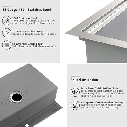 28 Inch Drop In Kitchen Sink Workstation-VASOYO 28x20 Drop In Sink Topmount 16 Gauge Deep Stainless Steel Single Bowl Kitchen Sinks with Cutting Board