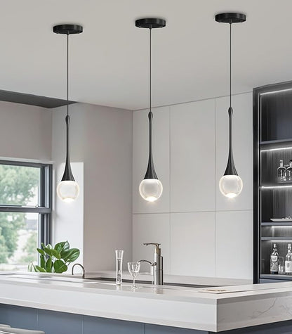 Modern Kitchen Island Pendant Lights Dimmable LED Crystal Chandelier Hanging Pendant Chandelier Black 3 Pack