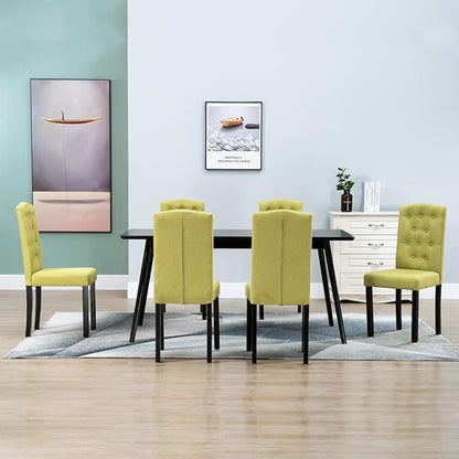6-Piece Green Fabric Dining Chairs Set with Rubber Wood Frame, Modern Farmhouse Kitchen Chairs for Dining Room, Comfortable Upholstered Seating Furniture