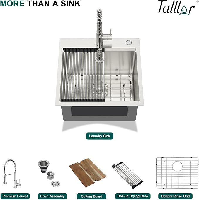 21 x 20 Inch Drop In Laundry Sink with Faucet, 12 Inch Deep 16 Gauge 304 Stainless Steel Utility Sink for Laundry Room, Garage, and Outdoor #TL-FDOE00085