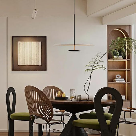 19.7'' Flying Saucer Pendant Light UFO Black Nordic MCM Mid Century Pendant Light Scandinavian Style Modern Minimalist Hanging Light Fixture for Dining Room Bedroom Kitchen Island Living Room