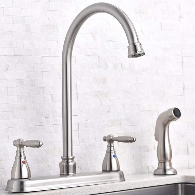 SHACO Kitchen Faucet with Side Sprayer, 2 Handle Faucet for Kitchen Sinks 3 Hole or 4 Hole, High Arc Kitchen Faucet with Water Supply Line, SC-SLYT003L-S new12