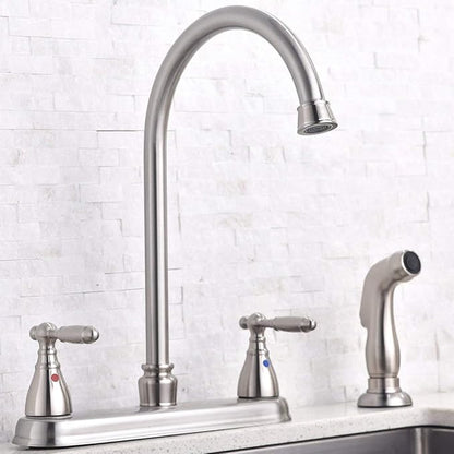 SHACO Kitchen Faucet with Side Sprayer, 2 Handle Faucet for Kitchen Sinks 3 Hole or 4 Hole, High Arc Kitchen Faucet with Water Supply Line, SC-SLYT003L-S new12