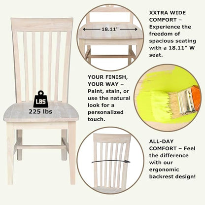 Set of 2 Tall Mission Dining Chairs Solid Parawood, Upgrade Your Dining Experience, Stain or Paint in Any Color, Sturdy and Long-Lasting, 18.1"W x 22.05"D x 40.16"H, Unfinished