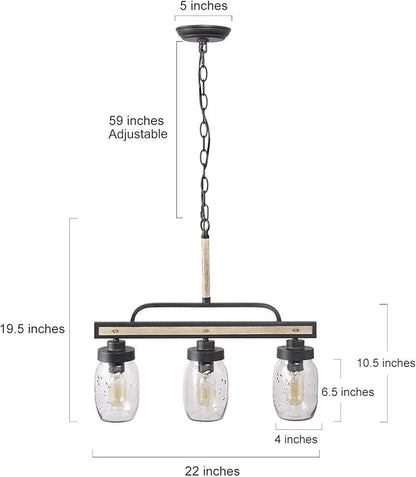 LOG BARN Rustic Mason Jar Chandelier, Farmhouse Lighting Metal Finish, Glass Hanging Pendant for Dining Room, Kitchen Island