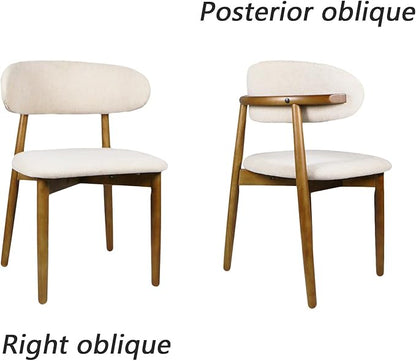 Modern Upholstered Dining Chairs, Beige Fabric Seat with Wooden Legs, Contemporary Kitchen Side Chairs, Set of 2