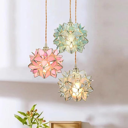Glass Flower Pendant Lights Floral Petal Light Fixture Modern Hanging Lamp 7 Inch Mini Pendant Lighting for Kitchen Island - Green Textured Glass Shade