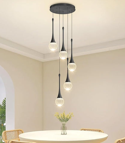 Crystal Chandelier for Dining Room Glam 5 Light Cluster Crystal Pendant Light Dimmable LED Chandeliers for Kitchen Island Living Room Black