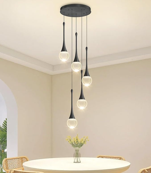 Crystal Chandelier for Dining Room Glam 5 Light Cluster Crystal Pendant Light Dimmable LED Chandeliers for Kitchen Island Living Room Black