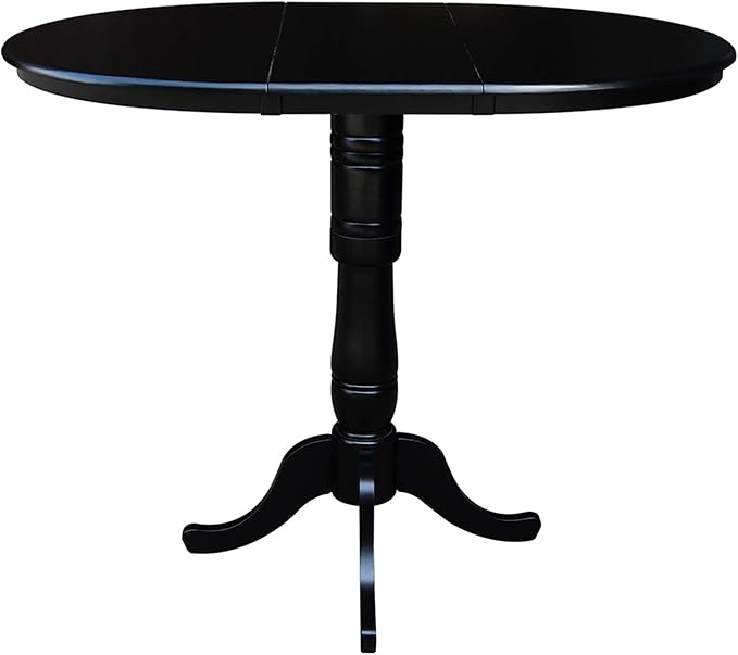 International Concepts 36-Inch Round Top Pedestal Table with 12-Inch Leaf, 42-Inch Bar Height, Black