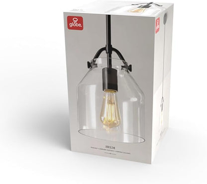Globe Electric 67000097 1-Light Pendant Light Fixture, Matte Black, Clear Glass Shade, Adjustable Hanging Height Rods, Kitchen Island Lighting, Modern Farmhouse, Dimmer Switch Compatible
