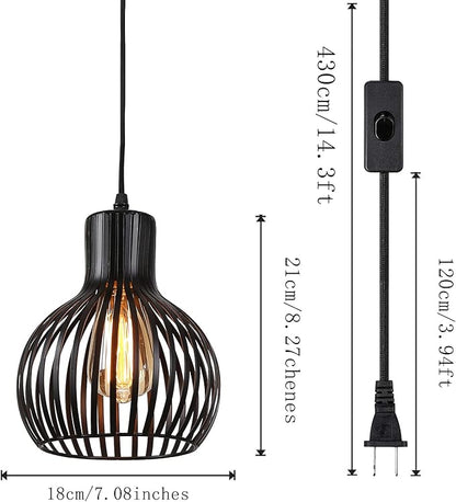 Plug in Pendant Light,Industrial Black Hanging Lignt with Plug in Cord ON/Off Switch,Farmhouse Pendant Lights for Kitchen Island,Bedroom,Living Room