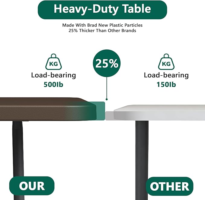 Folding Table 6ft - Heavy Duty Plastic Table with Handle, Foldable & Portable, Fold-in-Half Utility Tables for Outdoor, Dining, Wedding, Events, Indoor, Picnic, Camping, Party(Brown)