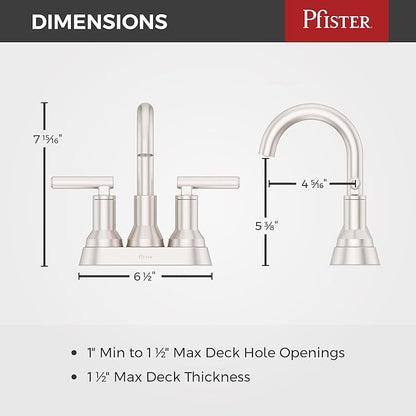 Pfister Capistrano Bathroom Sink Faucet, 4-Inch Centerset, 2-Handle, 3-Hole, NSF Certified, Spot Defense Brushed Nickel Finish, LF048CSOGS