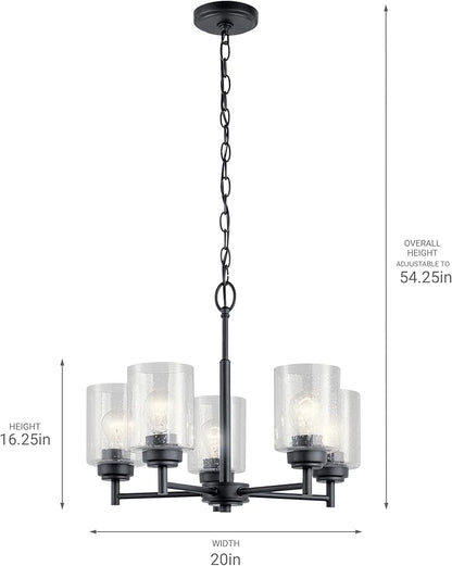 Kichler Winslow 19.75" 5-Light Chandelier Light with Clear Seeded Glass in Black for Kitchen, Bar, Dining Room, Living Room (19.75" x 16.25"), 44030BK