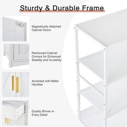 VECELO 3-Tier Microwave Stand with Charging Station, Freestanding Farmhouse Kitchen Rack for 1.0 Cu.Ft. Oven, Coffee Bar Cabinet with Drawer & Storage Shelves, White