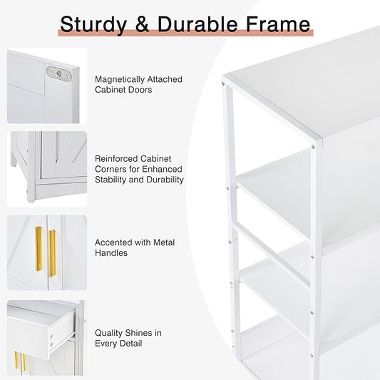 VECELO 3-Tier Microwave Stand with Charging Station, Freestanding Farmhouse Kitchen Rack for 1.0 Cu.Ft. Oven, Coffee Bar Cabinet with Drawer & Storage Shelves, White