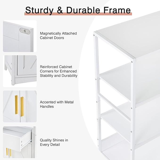 VECELO 3-Tier Microwave Stand with Power Outlet & USB Ports, 15.5" Deep Kitchen Pantry Cabinet, Fits 1.0 Cu.Ft Microwave, Modern Farmhouse Coffee Bar Storage with Drawer & Barn Door for Kitchen, White