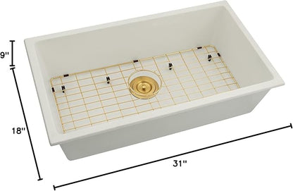 White Undermount Kitchen Sink 31 X 18 inch,Granite Composite Kitchen Sink Undermount/Drop In,Large Single Bowl Kitchen Sinks (White, 31" X 18")