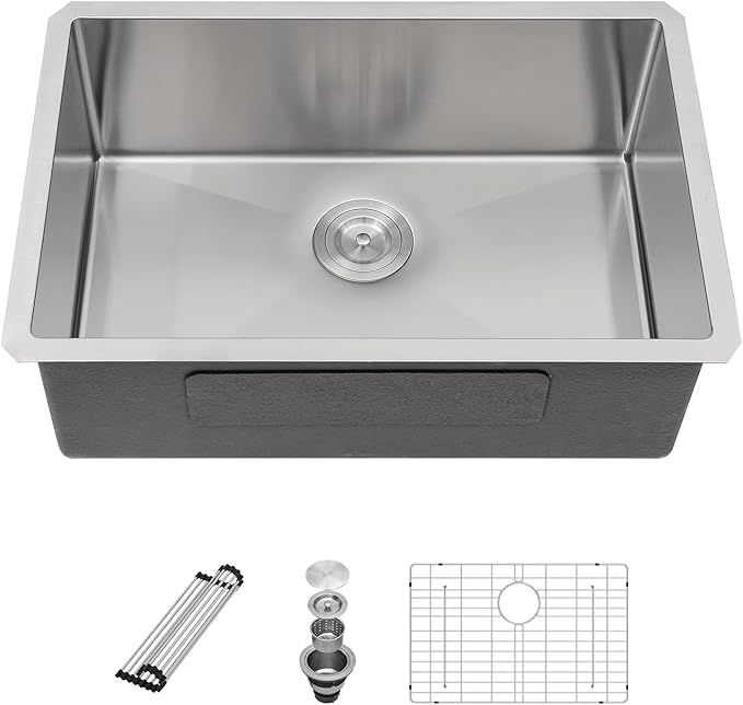 28 Inch Undermount Kitchen Sink - Beslend 28x18x10 Inch Undermount Stainless Steel Kitchen Sink 16 Gauge Single Bowl Round Corner Under Counter Single Basin