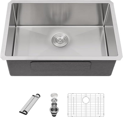 28 Inch Undermount Kitchen Sink - Beslend 28x18x10 Inch Undermount Stainless Steel Kitchen Sink 16 Gauge Single Bowl Round Corner Under Counter Single Basin